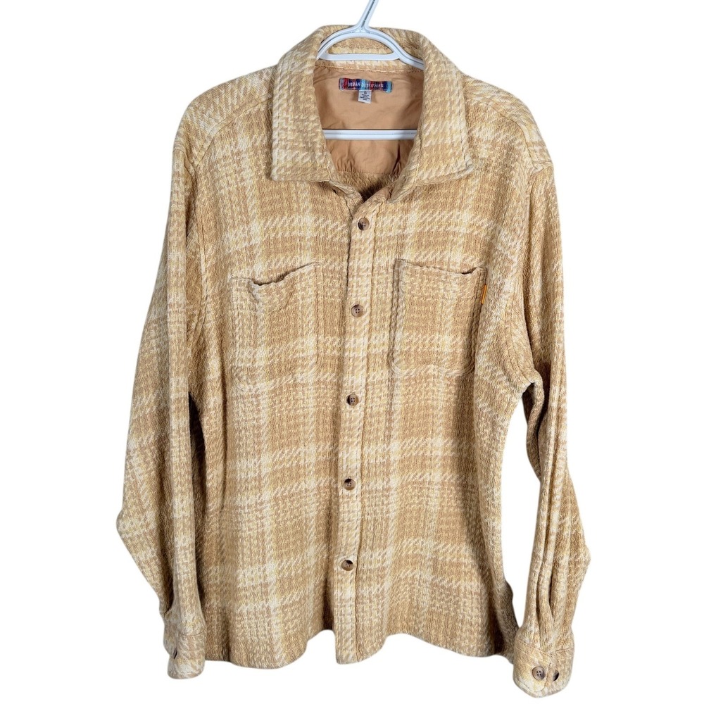Urban Outfitters Exploded Twill Work Shirt Oversized Mens L Tan Textured Cotton